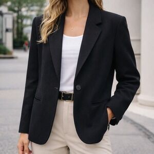 Braebrook Black 100% Wool Single Button Blazer Jacket Womens Size 6 Ukraine Made